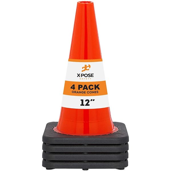 Xpose Safety Traffic Cone, PVC, 12" H, Orange OTC12-4-X-S